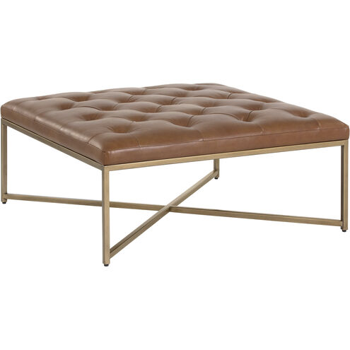 Endall 17 inch Antique Brass / Vintage Camel Leather Ottoman